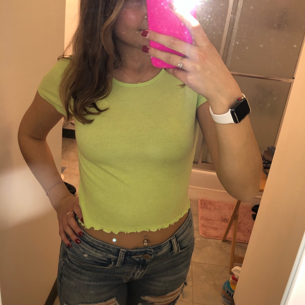 American Eagle Neon Green Cropped Tee